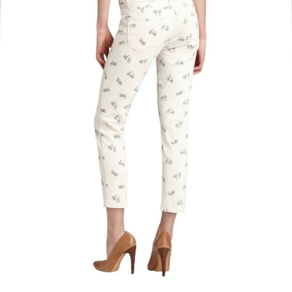Paige Kylie Cropped Bicycle Print Cruiser Skinny Jeans Taupe Size 30 - Picture 2 of 16